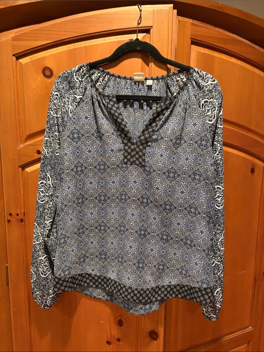 GAP Navy and White Printed Long-Sleeve Peasant Blouse